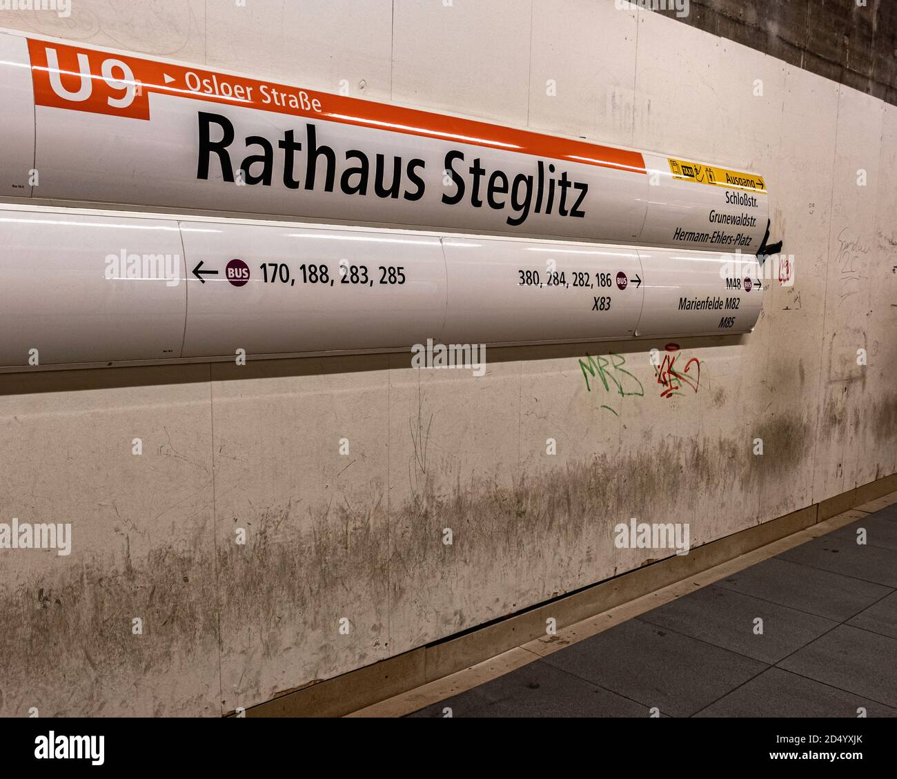 Rathaus Steglitz U-Bahn Underground railway station sign serving the U9 line in Steglitz-Berlin,Germany. Stock Photo