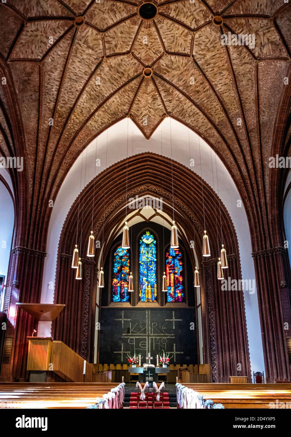 Matthäuskirche, Matthew protestant church interior with stained glass