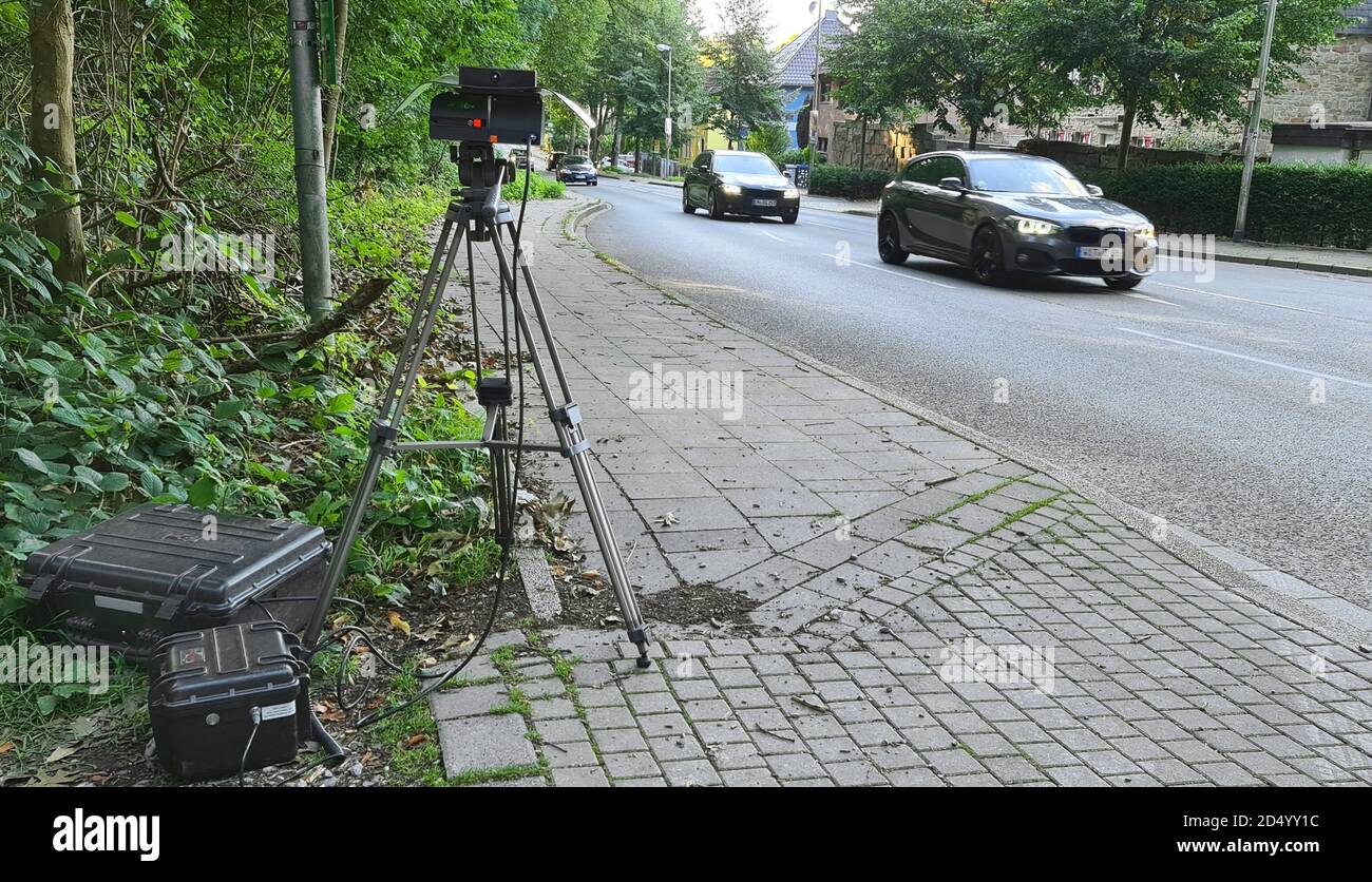 mobile radar trap, Germany, North Rhine-Westphalia Stock Photo