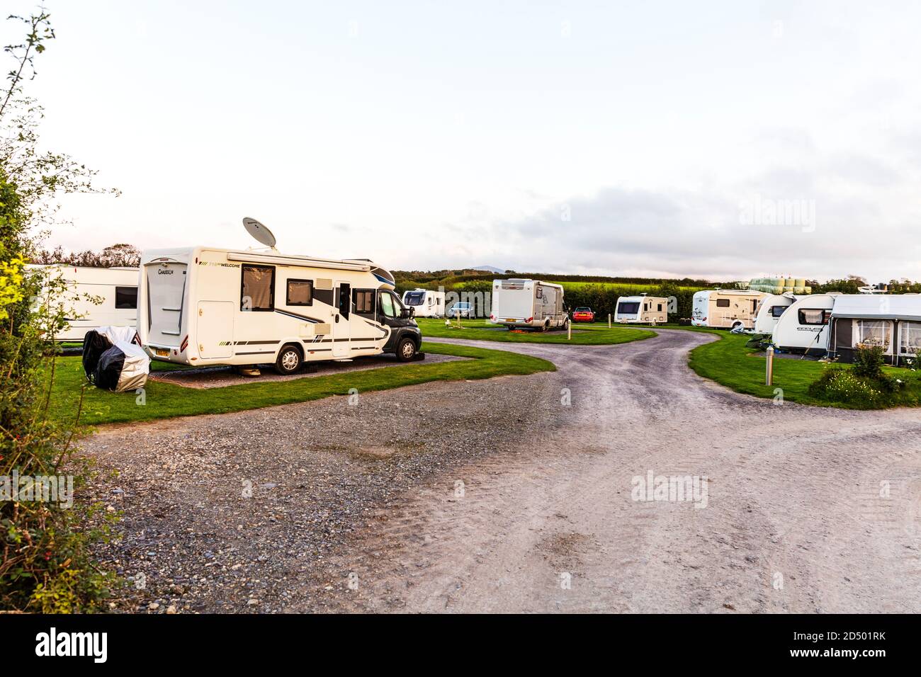 Motorhome & caravan park Wales, UK, motorhome campsite, caravan campsite, motorhome campsites, motorhome, campsite, motorhomes, motor homes, caravan Stock Photo