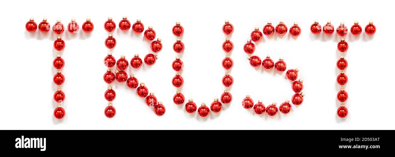 Red Christmas Ball Ornament Building Word Trust Stock Photo