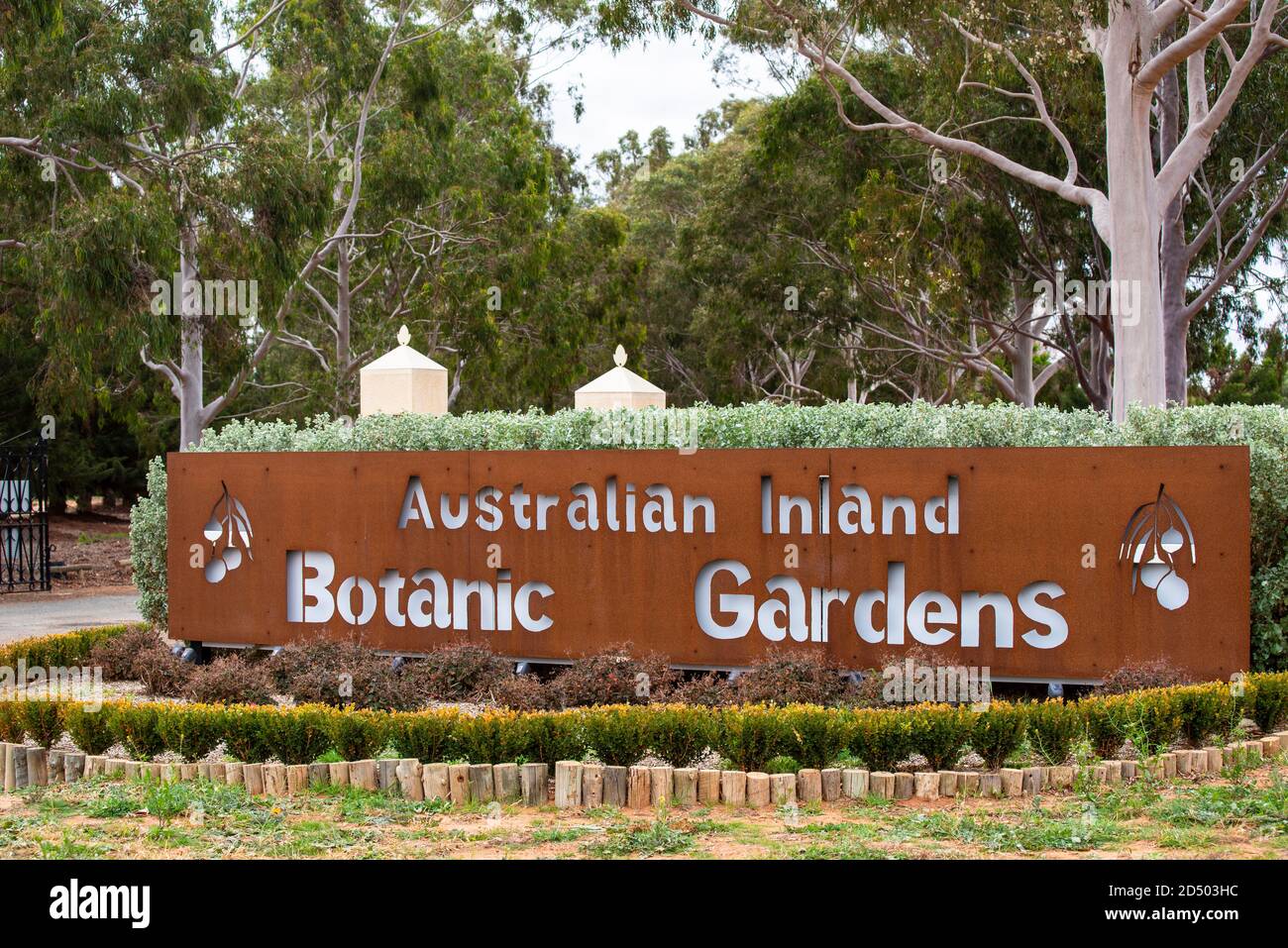 Australian inland botanic gardens sign in NSW Australia Stock Photo