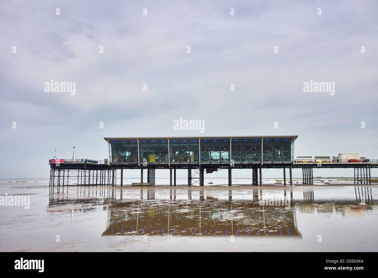 The end of Southport pier with pavillion, cafe and amusements Stock
