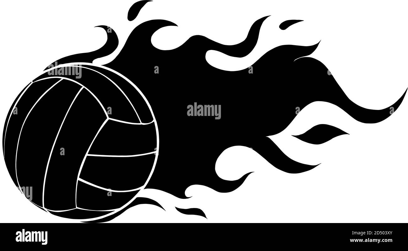 Volleyball Ball Fire Motion Effect With Hot Burning Flames black silhouette Stock Vector
