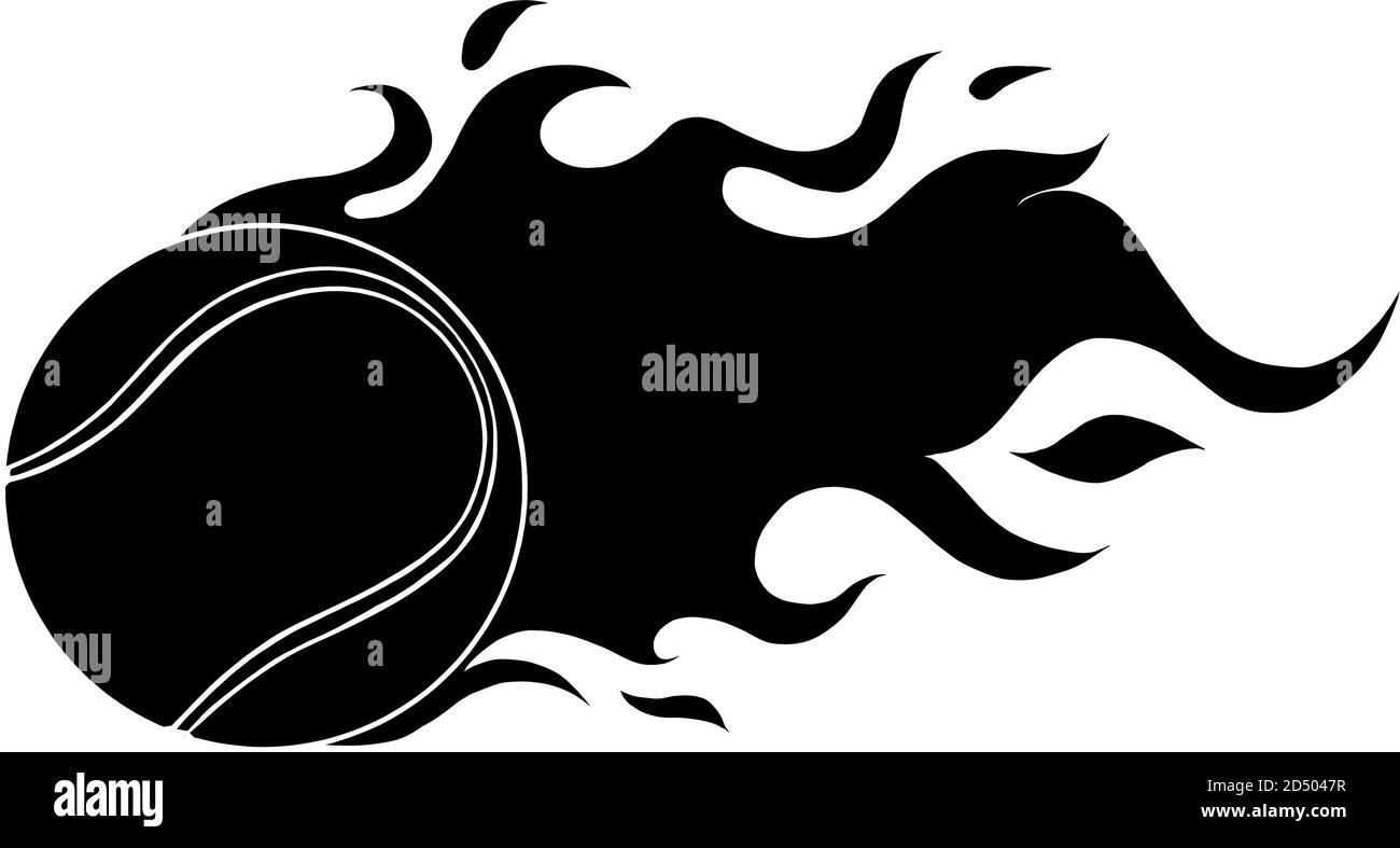 Fire Tennis Ball black silhouette vector Illustration for template Design Stock Vector