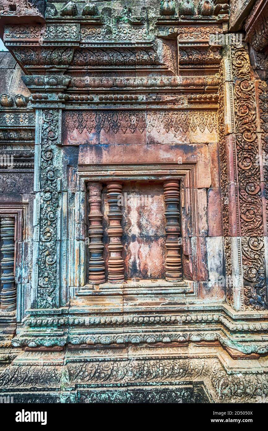 Khmer architecture art of ancient asian baluster on window frame ...