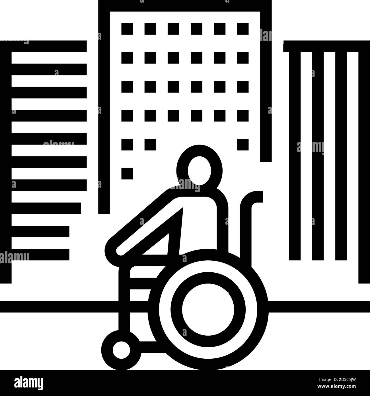 disabled riding wheelchair in city line icon vector illustration Stock Vector