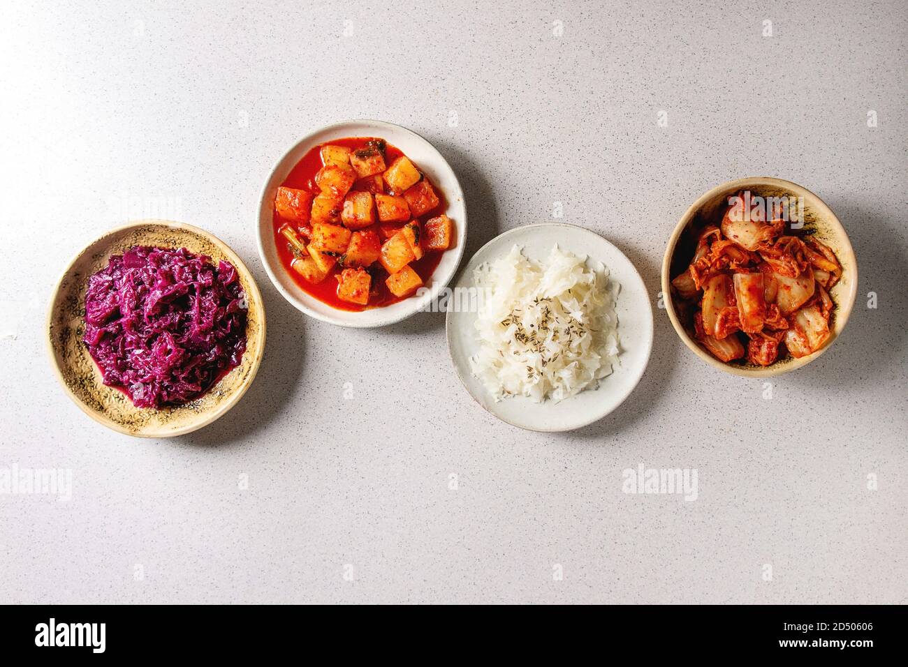 Variety of fermented food korean traditional kimchi cabbage and radish ...