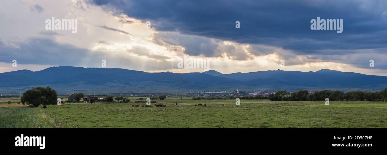 Sunset in the Carpathian Mountains, Romania Stock Photo