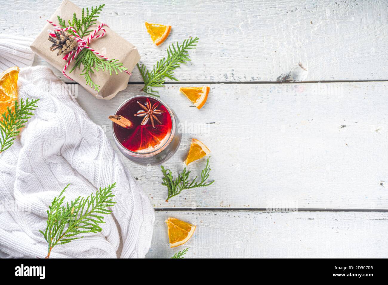 Festive Composition with Paper Craft Gift Box and Mulled Wine Glass, on ...