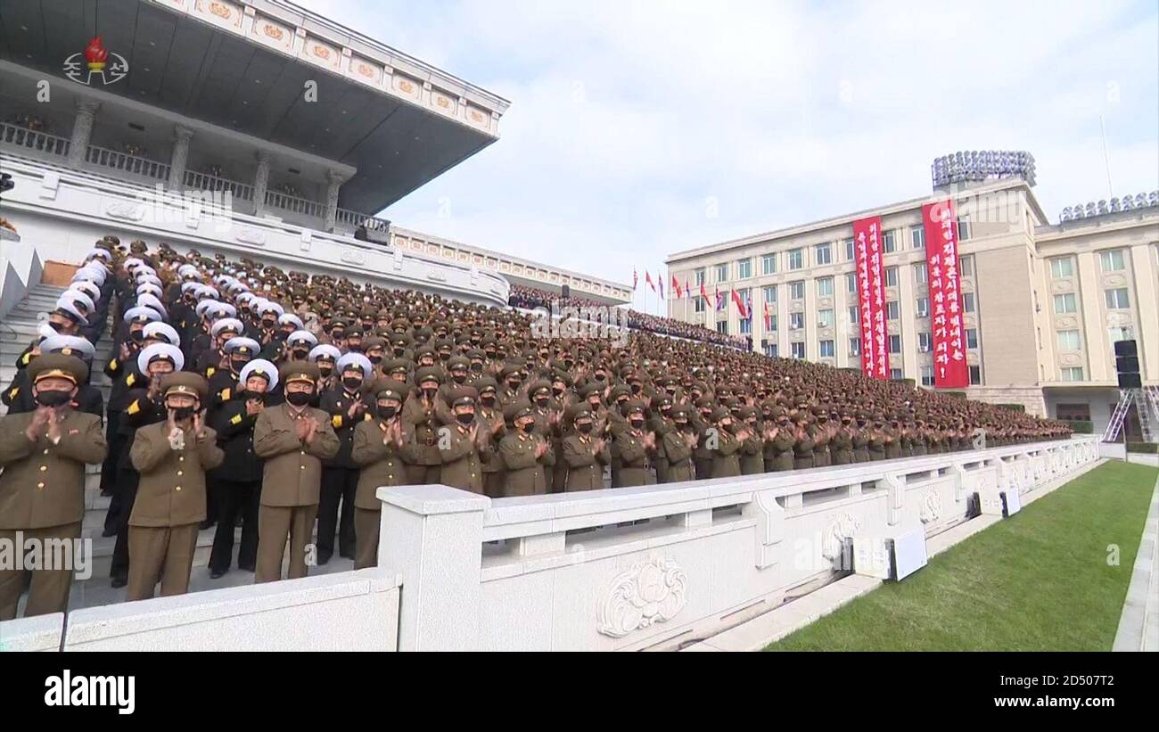 12th Oct, 2020. Military-civilian rally in Pyongyang This photo ...