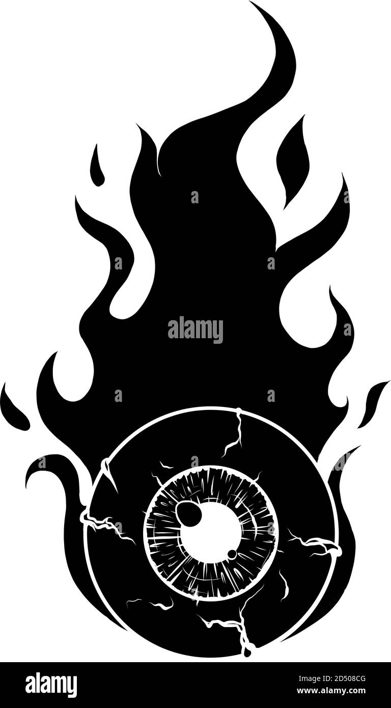 Vector comic illustration of horror Halloween eyeball black silhouette Stock Vector