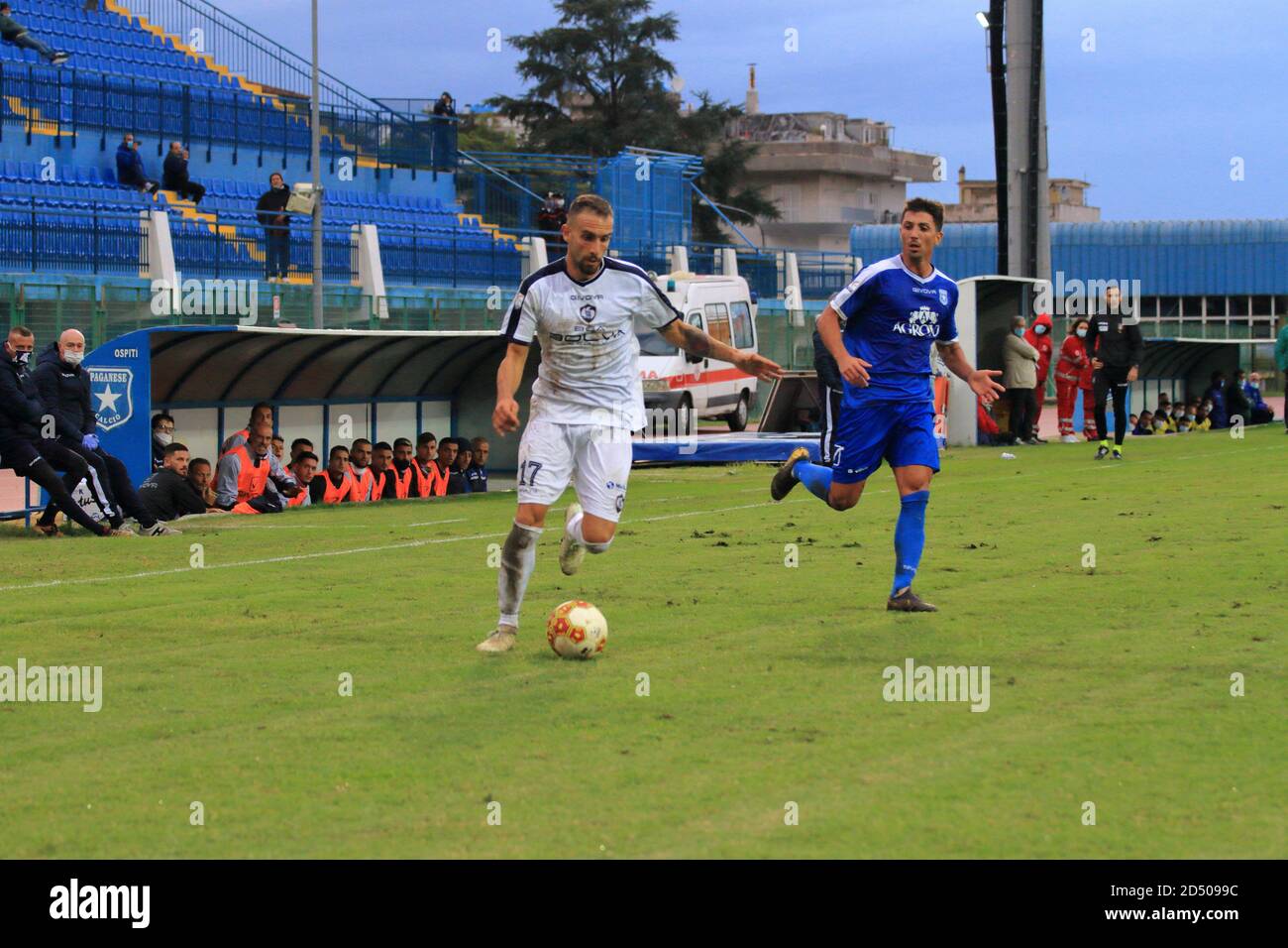 League Pro , Group C , Day 4th . Stadium 'Marcello Torre' . Paganese - Cavese 0 -0Salvatore Tazza , n.17 Cavese Fabrizio Bramati , n.6 Paganese (Photo by Pasquale Senatore / Pacific Press/Sipa USA) Stock Photo