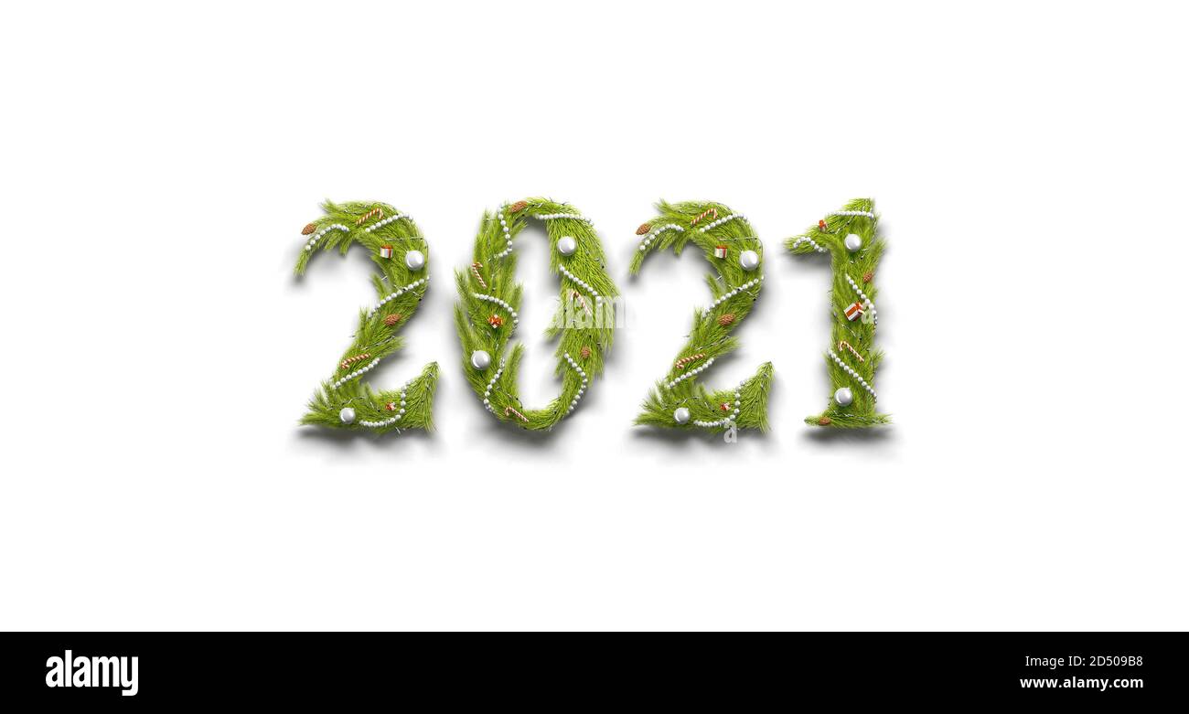 Decorative 2021 numbers, christmas font mock up isolated Stock Photo