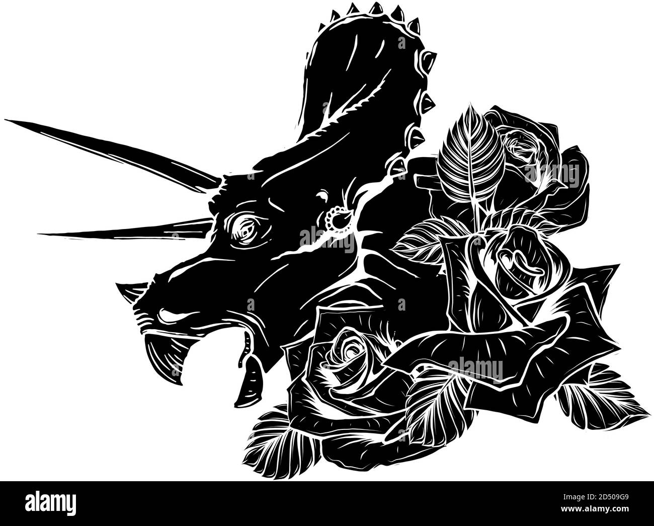 dinosaurus triceratops head black silhouette art vector illustration design Stock Vector