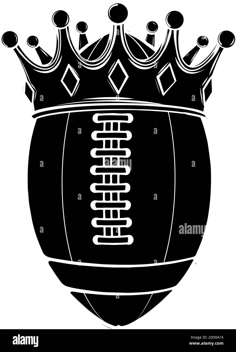 black silhouette Ball with crown design, American football super bowl sport hobby competition game training equipment tournement and play theme Stock Vector