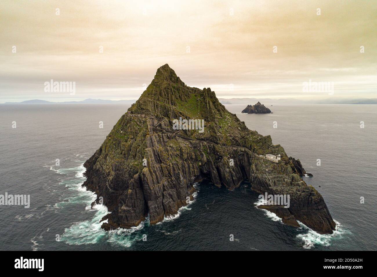 Old and New Lighthouses, Skellig Michael, part of the Skellig rocks, County Kerry, Ireland Stock Photo