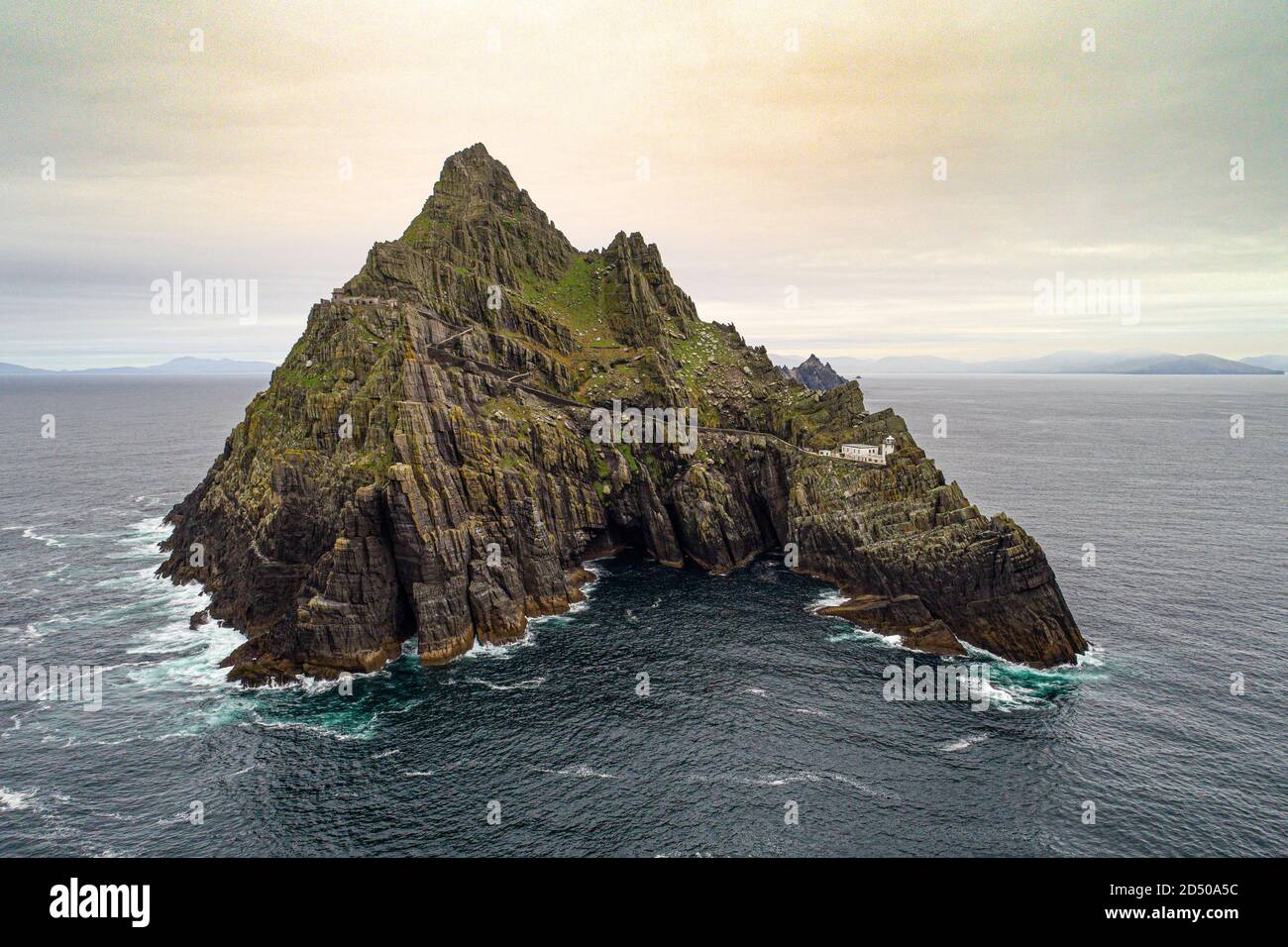 Old and New Lighthouses, Skellig Michael, part of the Skellig rocks, County Kerry, Ireland Stock Photo