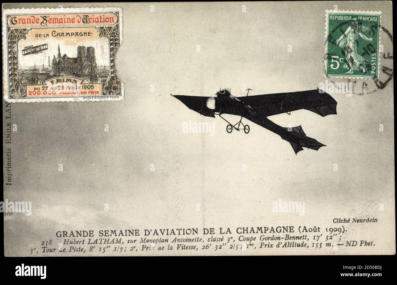 Carte Postale Ancienne – Semaine Aviation Reims 1909 – Pilote Roger Sommer En Vol