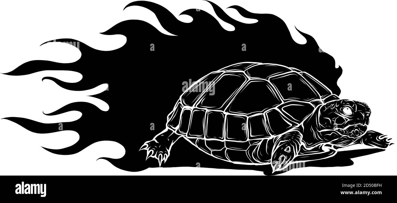 vector Illustration of black silhouette Sulcata land tortoise design Stock Vector