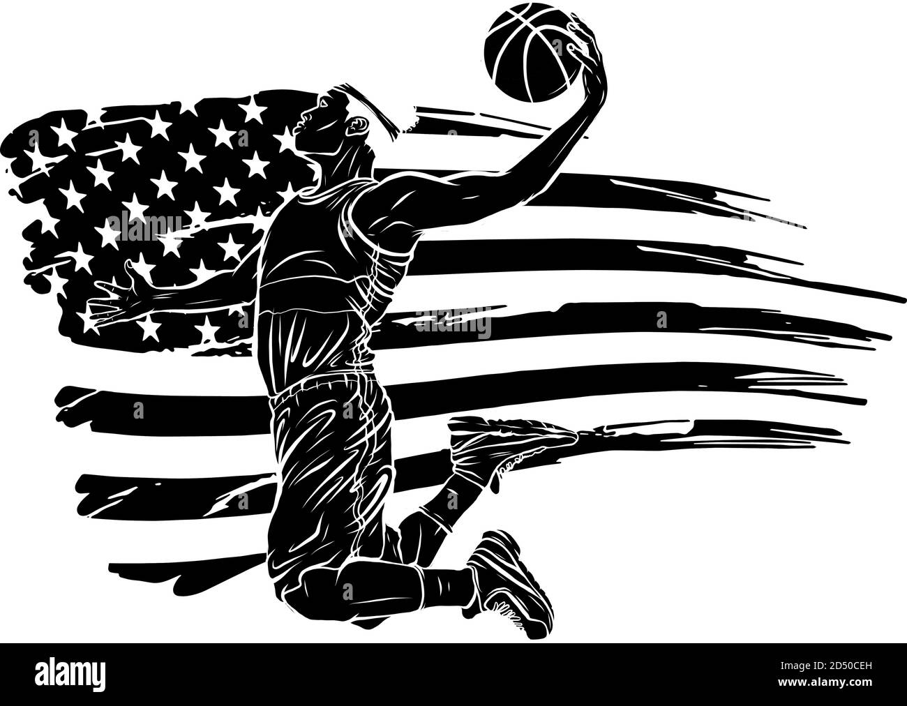 black silhouette Digital illustration painting of a basketball player vector Stock Vector