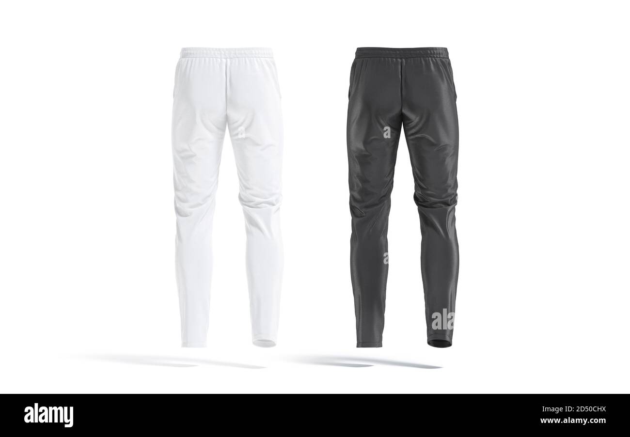 Blank black and white sport pants mockup, back view Stock Photo