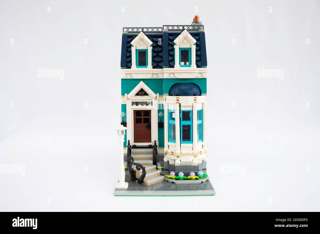 Front of LEGO Creator Expert Modular House - Bookshop 10270 Stock Photo -  Alamy