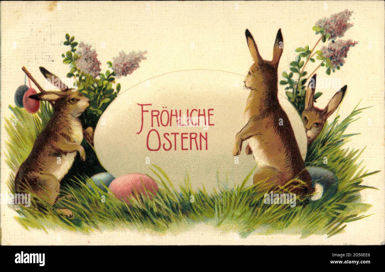 Gluckwunsch Ostern Osterhasen Umringen Osterei Usage Worldwide Stock Photo Alamy