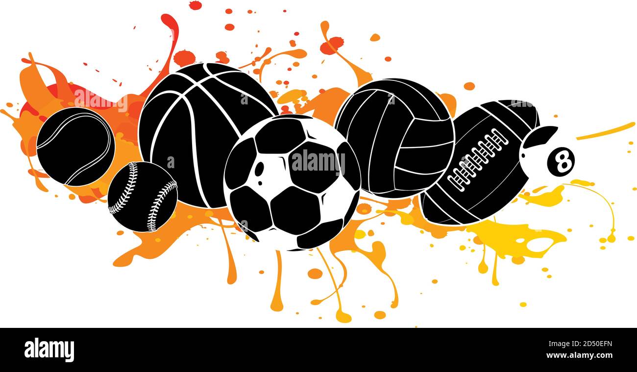 Black Silhouette Vector Cartoon Sports Balls Set Illustratio Graphics Stock Vector Image Art Alamy