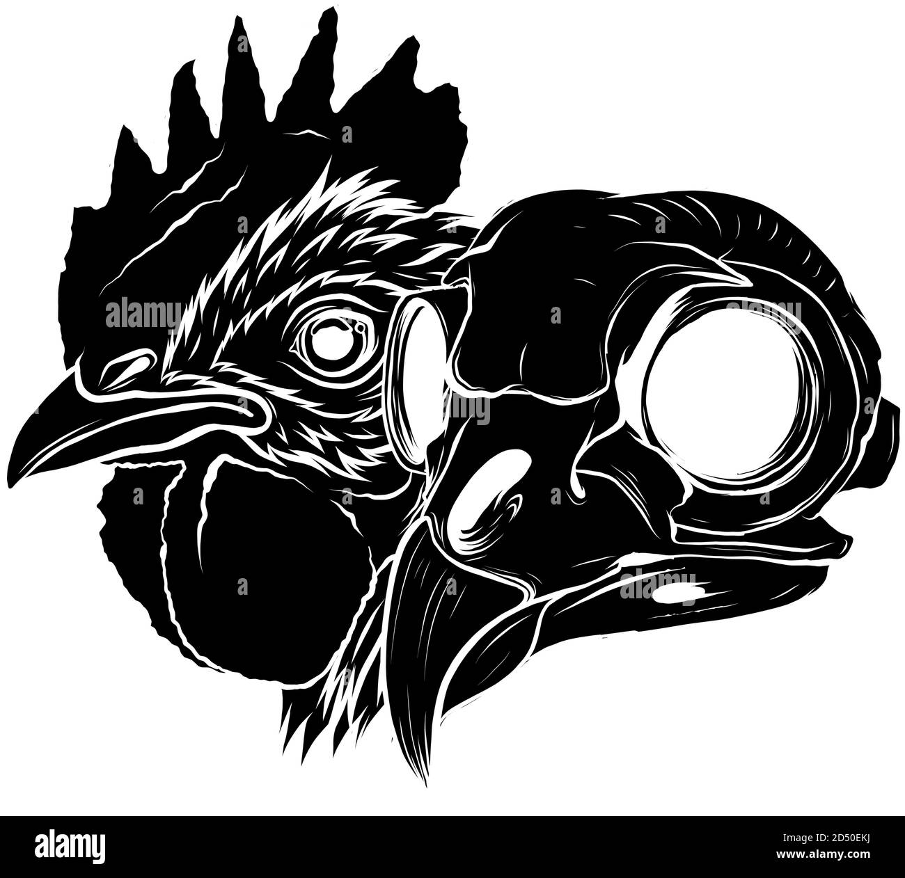 vector mascot of rooster head and skull illustration art Stock Vector