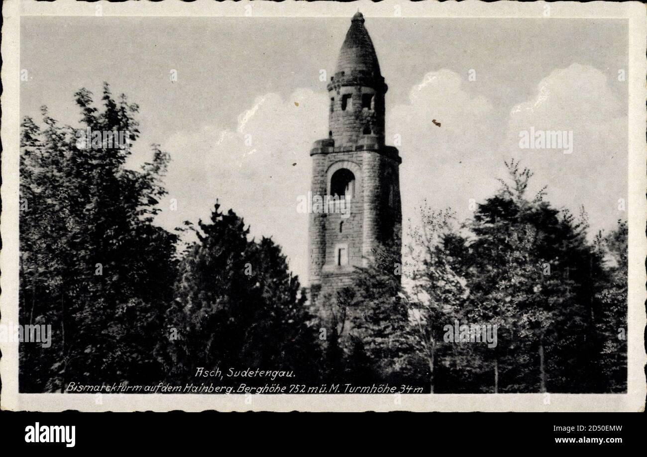 Asch Sudetengau Tschechien Reg. Karlsbad, Bismarckturm auf dem Hainberg