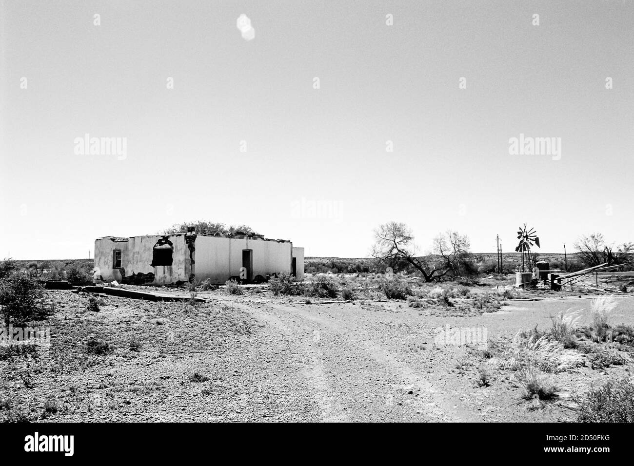 Old dilapidated farmhouse building in disrepair in rural South African ...
