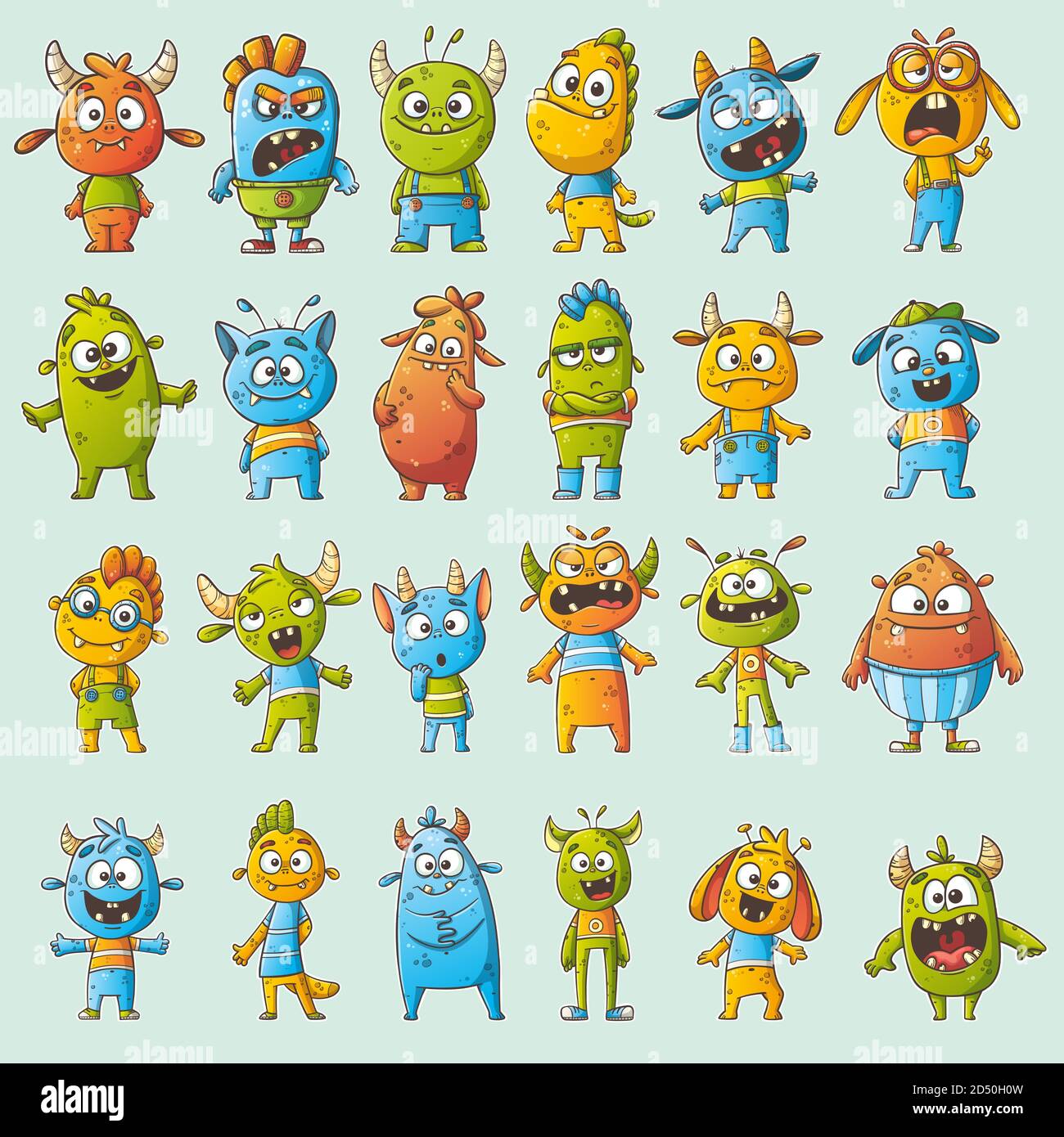 Big cartoon monster sticker set. Hand drawn vector illustration with ...