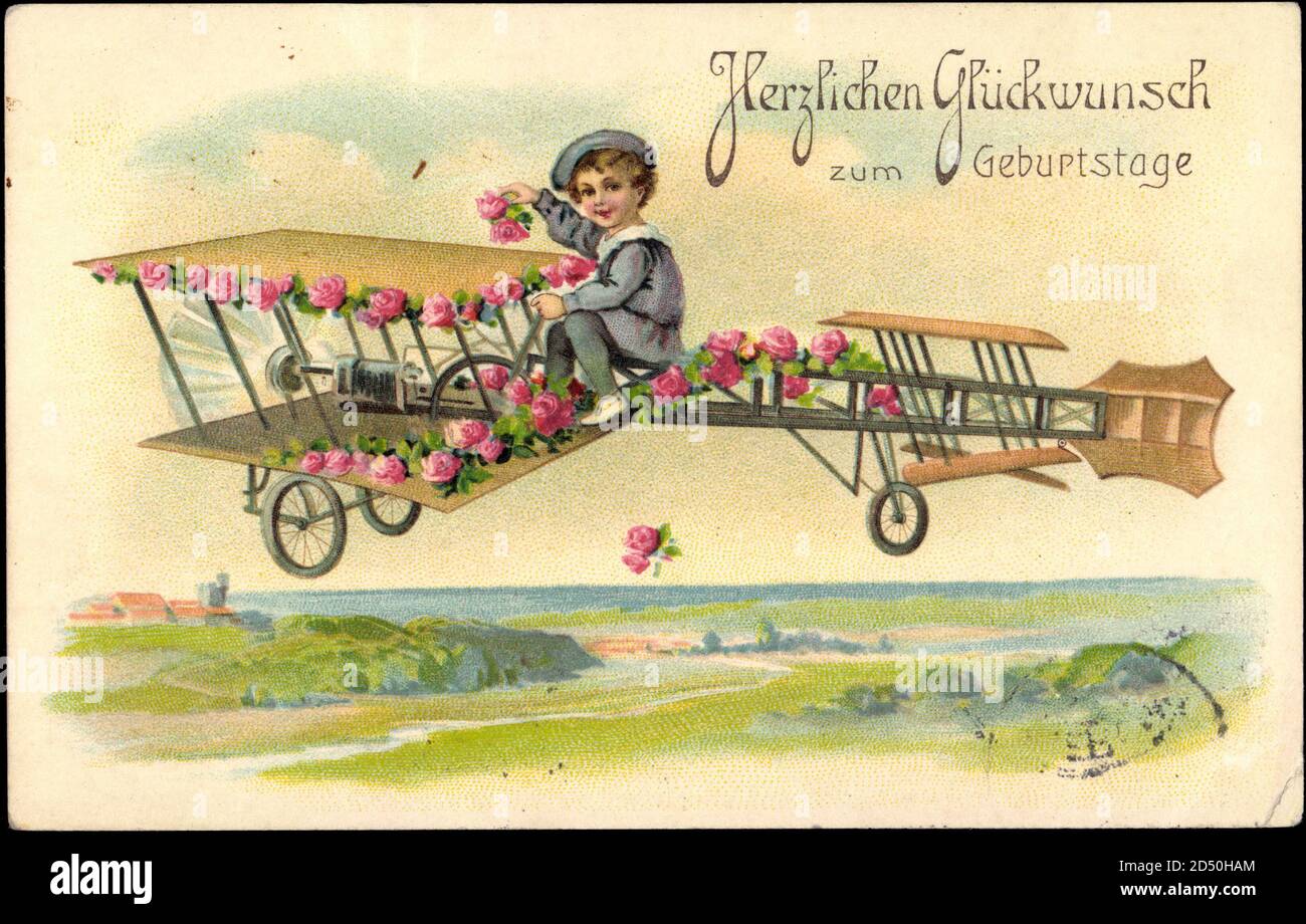 Geburtstag Glückwunsch, Flugzeug, Mädchen usage worldwide Stock Photo