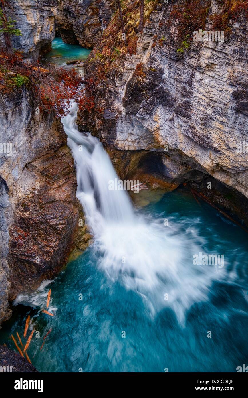 Waterfalls-Beauty Creek Waterfalls-Icefields Parkway, Banff National Park Stock Photo