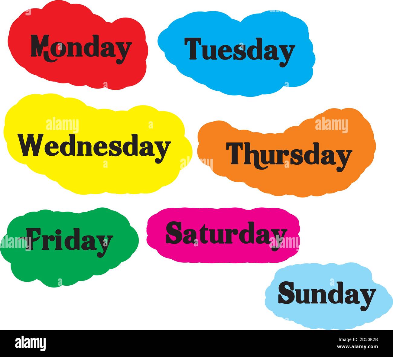 Days of the week: Sunday, Monday, Tuesday, Wednesday, Thursday, Friday,  Saturday Stock Vector