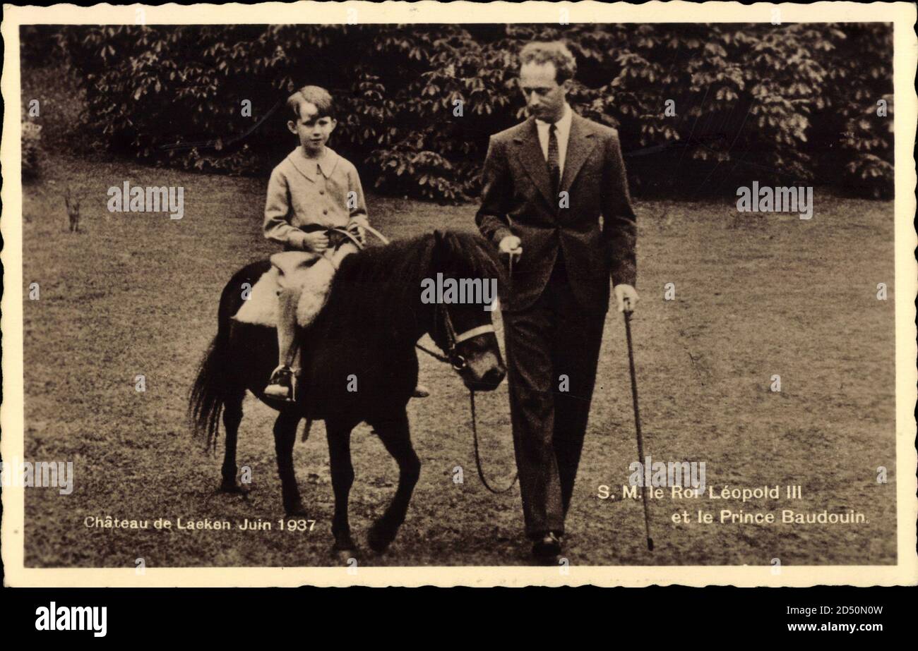 König Leopold III. von Belgien, Prinz Baudouin auf einem Pony | usage worldwide Stock Photo