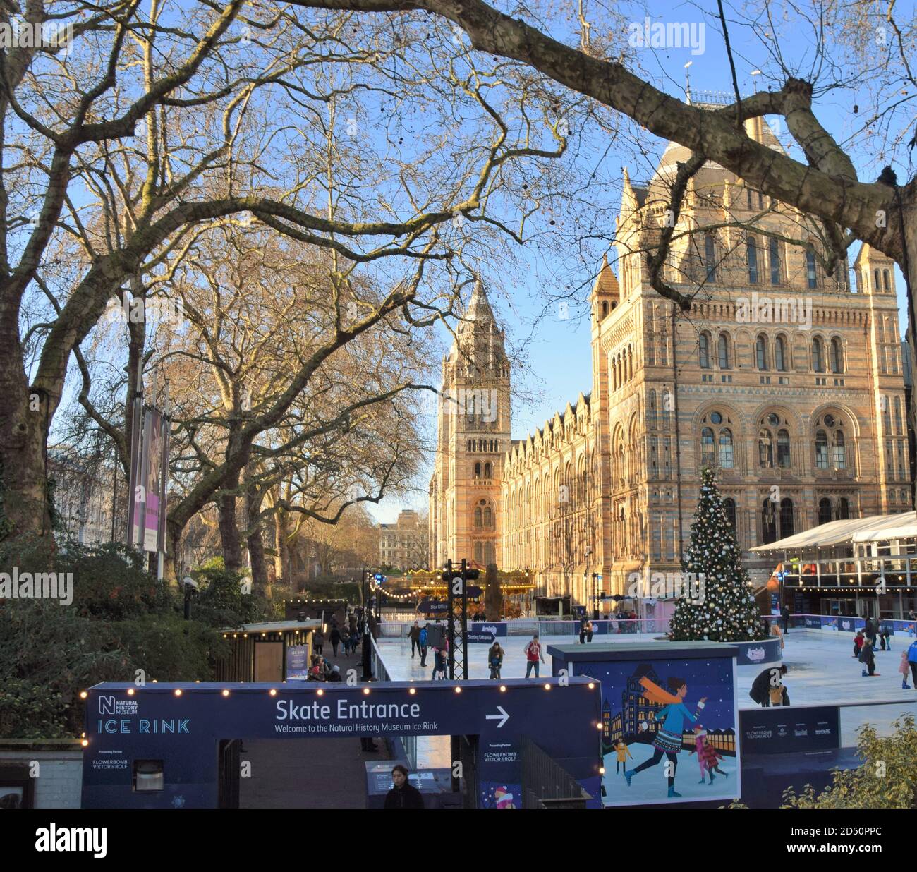 Natural History Museum ice rink in winter, London, UK Stock Photo
