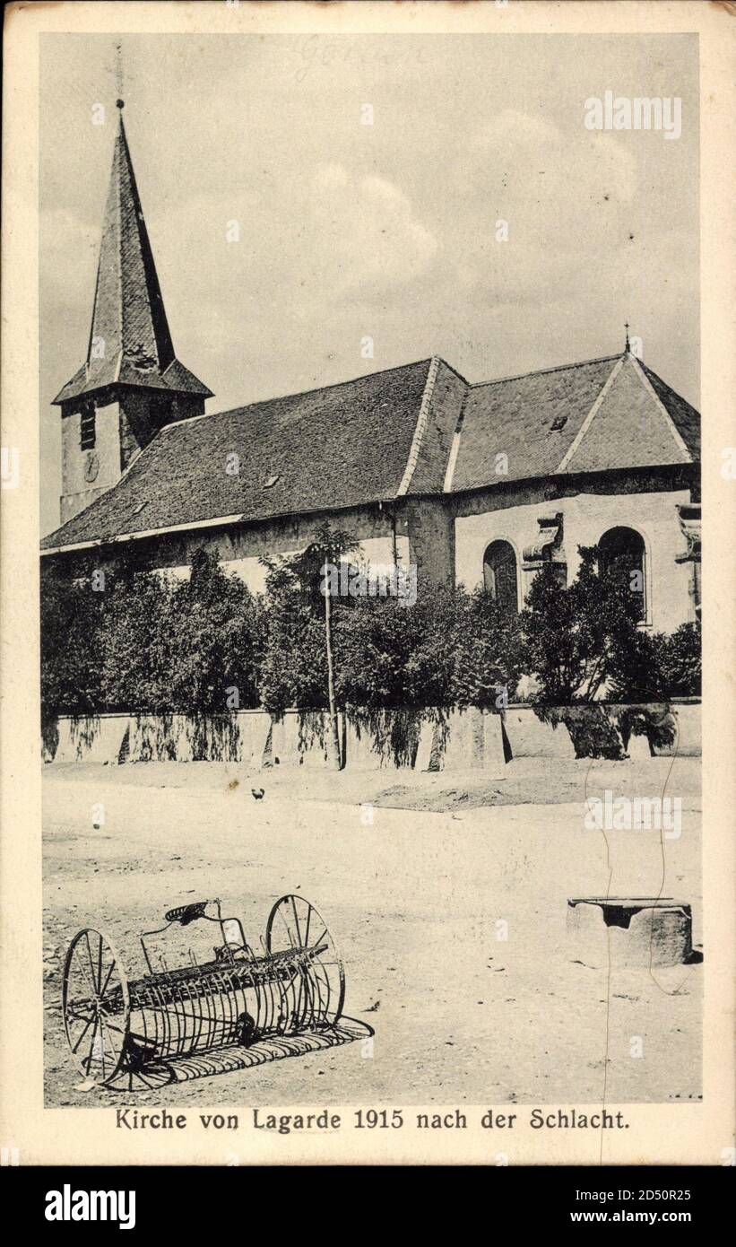 Lagarde Moselle, Ansicht der Kirche nach der Schlacht 1915 usage