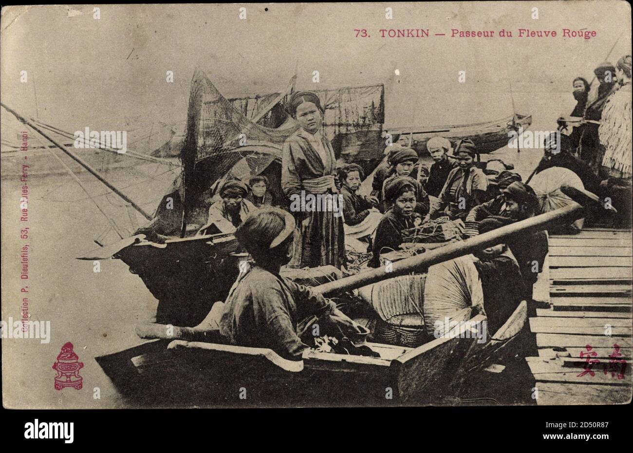 Tonkin Vietnam, Passeur du Fleuve Rouge, Bewohner im Boot usage