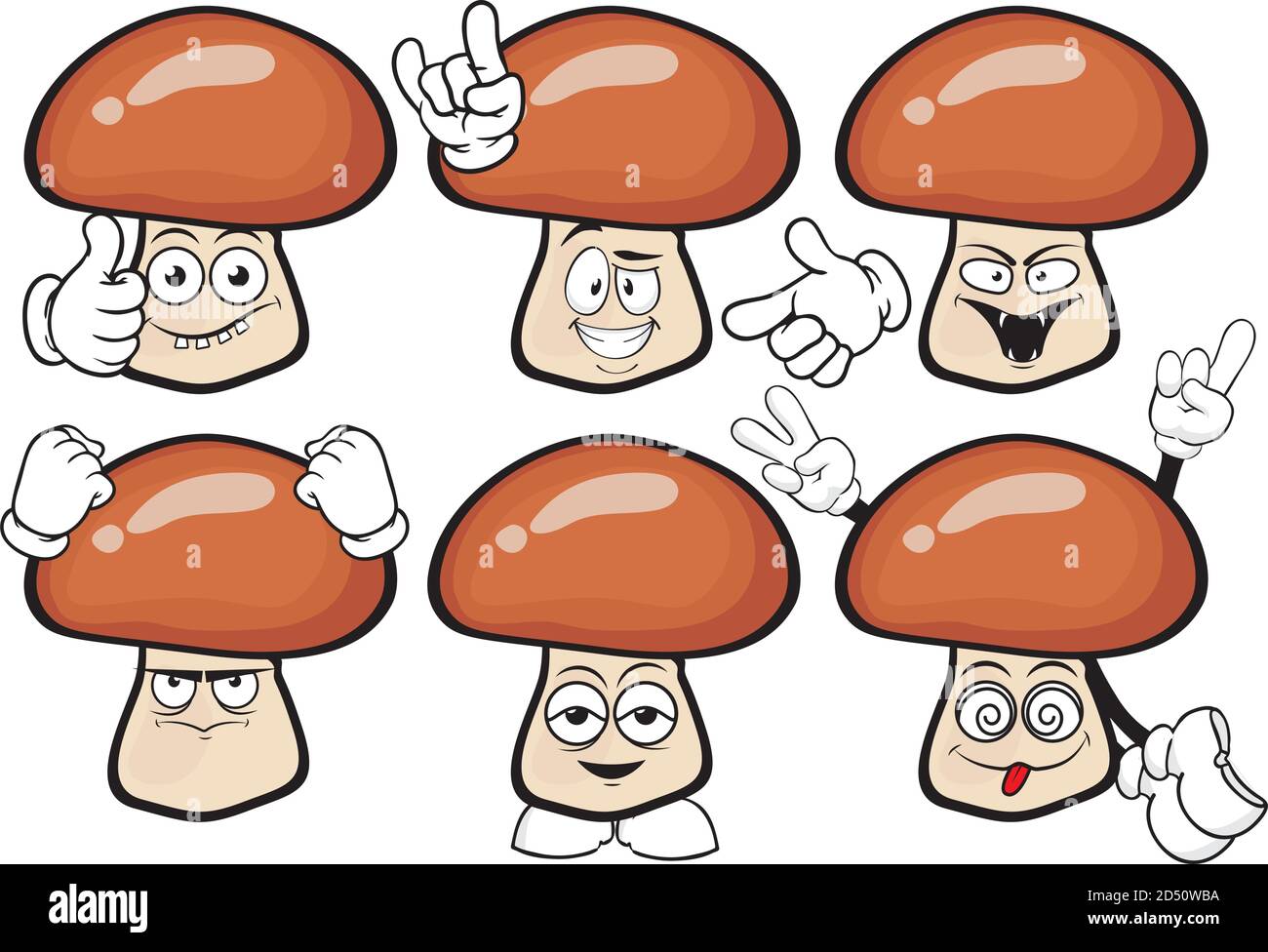 Vector set of cartoon character with many expressions. Mashrooms Stock ...