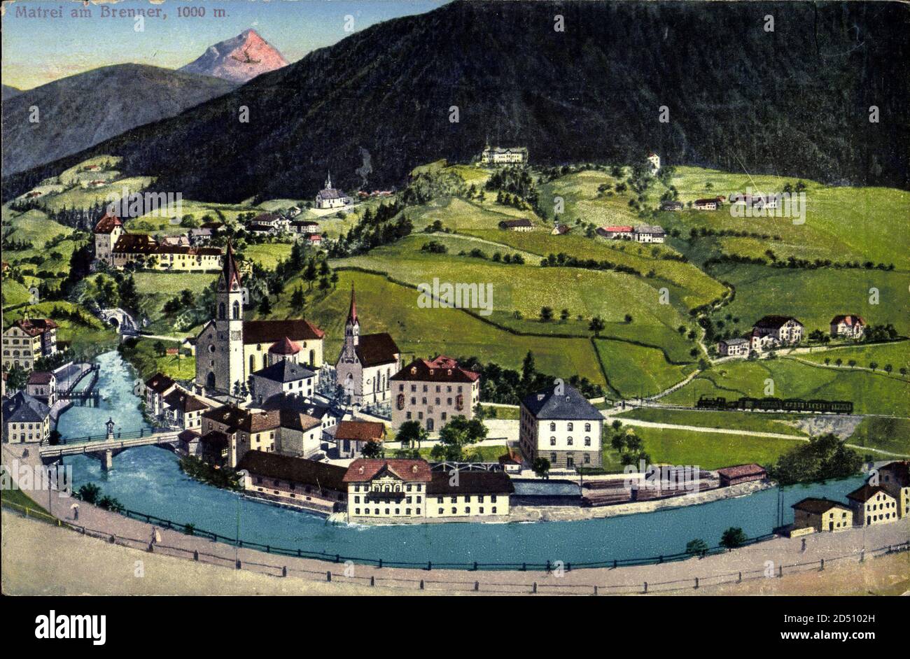 Matrei am Brenner Tirol, Panoramablick auf den Ort mit Kanalpartie | usage worldwide Stock Photo