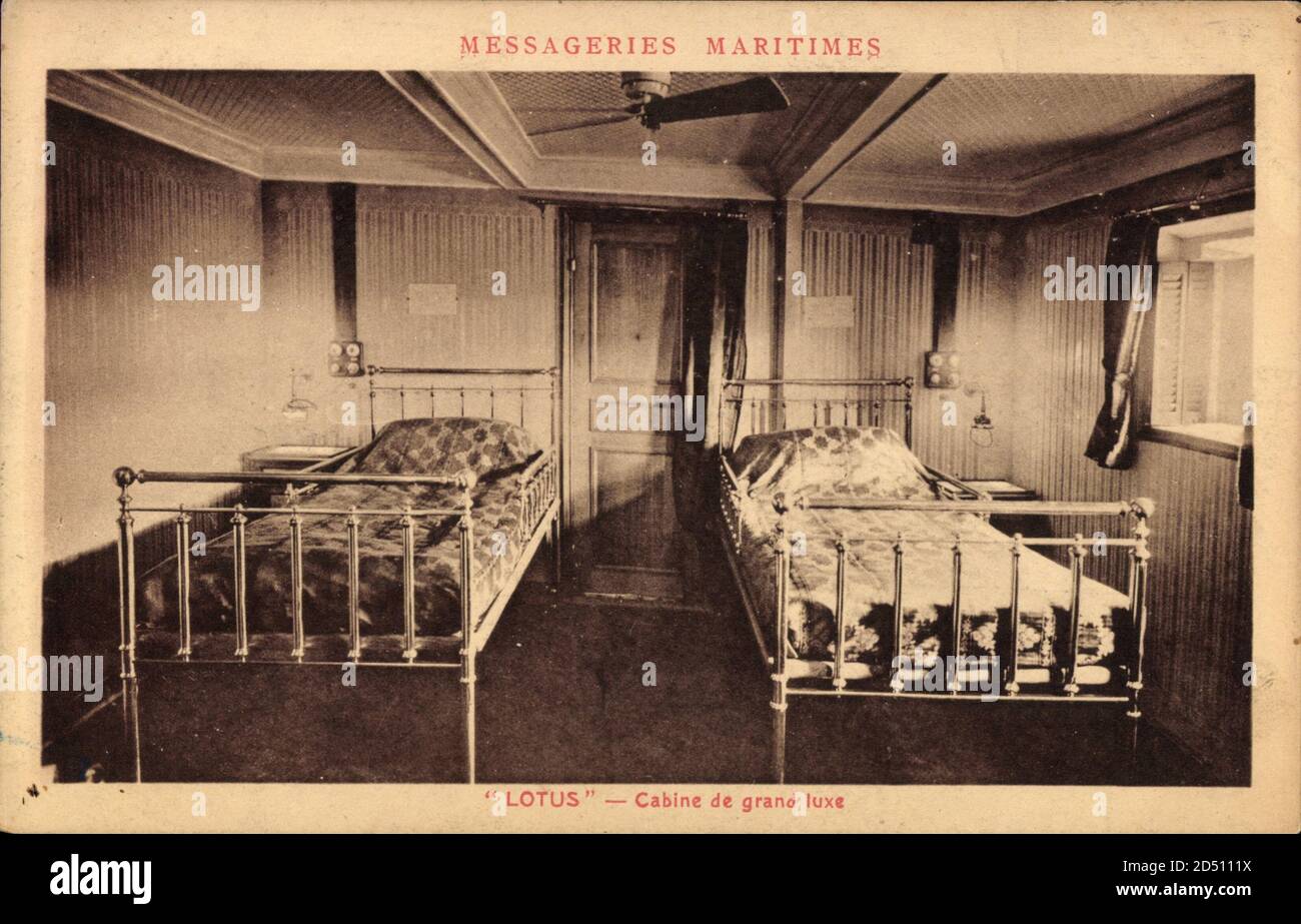 Messageries Maritimes, Paquebot Lotus, Cabine de grand luxe, Schlafzimmer | usage worldwide Stock Photo