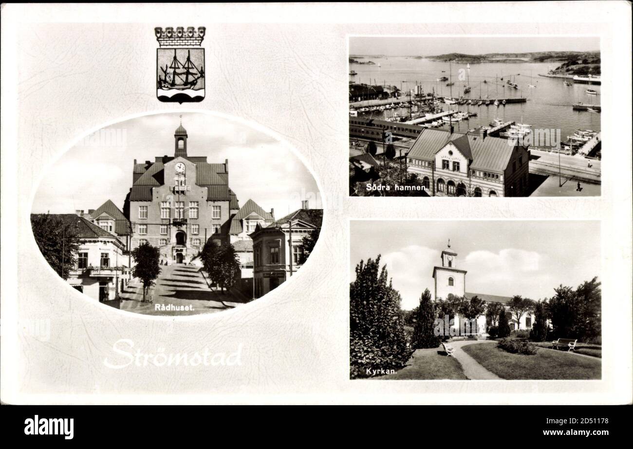 Strömstad Schweden, Rathaus, Hafenpartie, Kirche, Wappen | usage ...