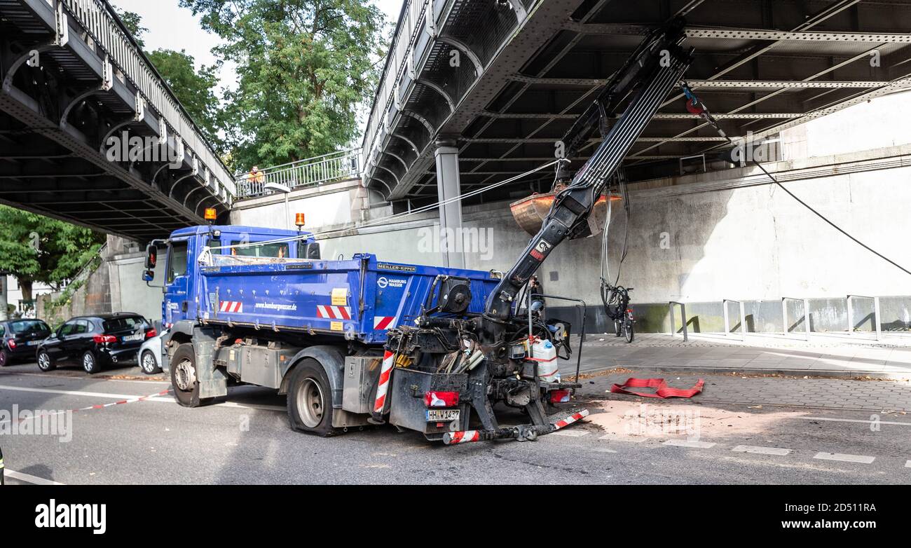 Hamburg, Germany. 12th Oct, 2020. A truck that has rammed the subway ...