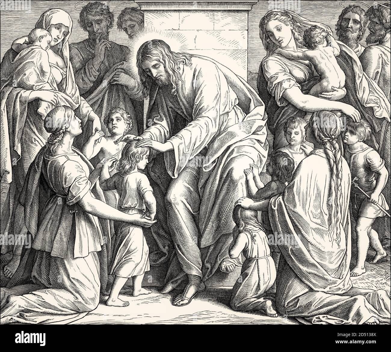 Jesus' teachings referring to little children, New Testament, by Julius Schnorr von Carolsfeld, 1860 Stock Photo