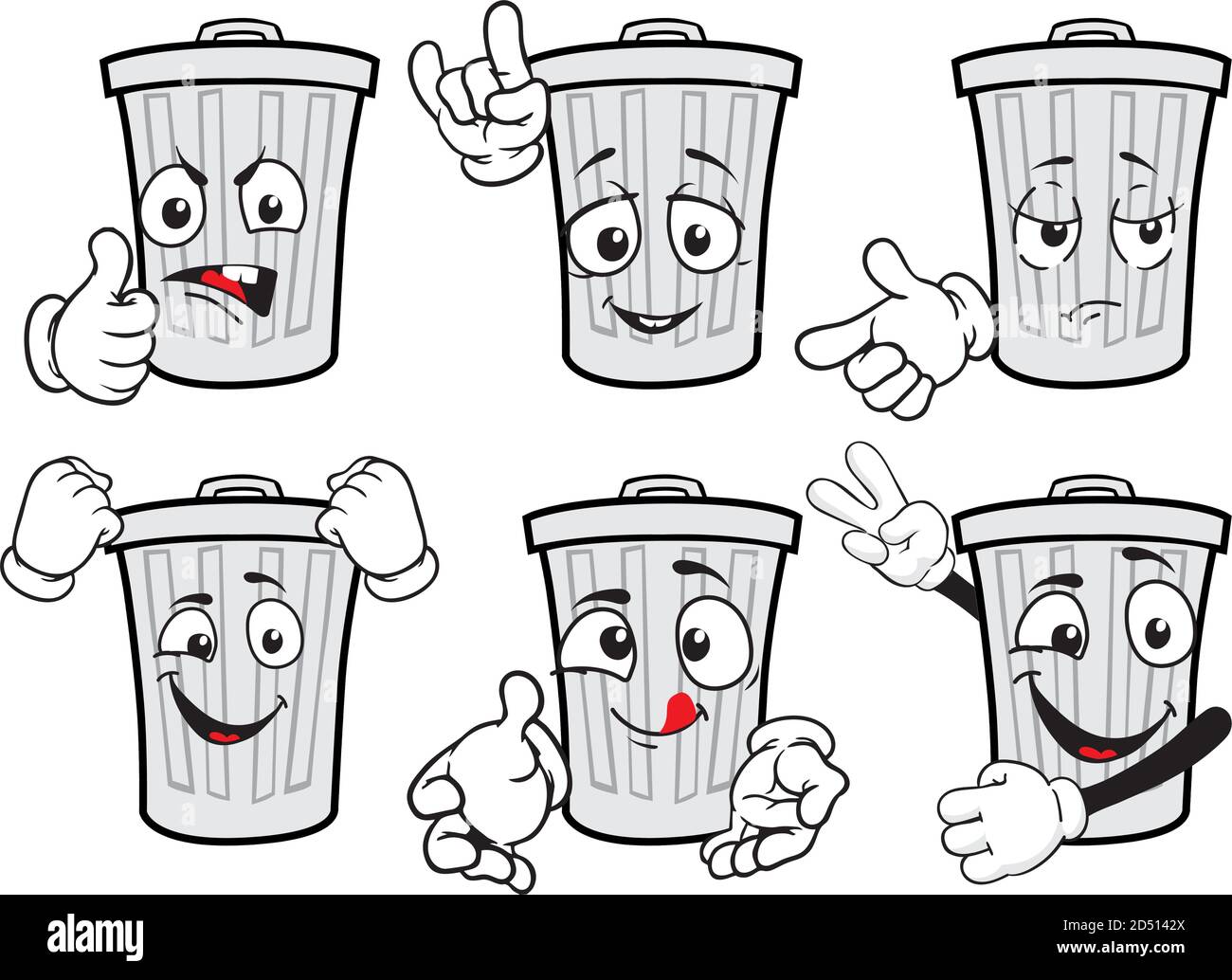 A vector set of drawing trash cans in different situations. Drawing