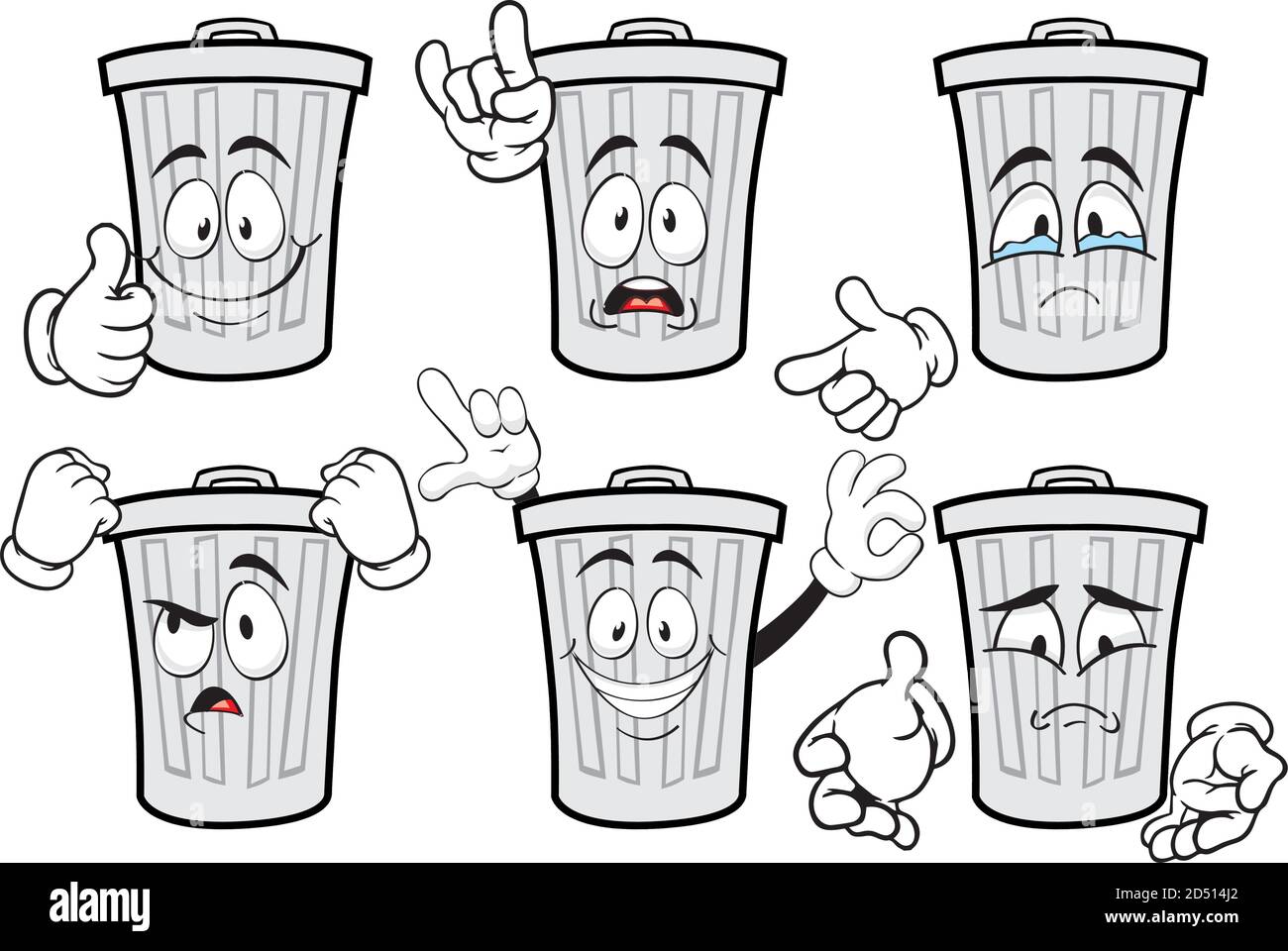 A vector set of drawing trash cans in different situations. Drawing