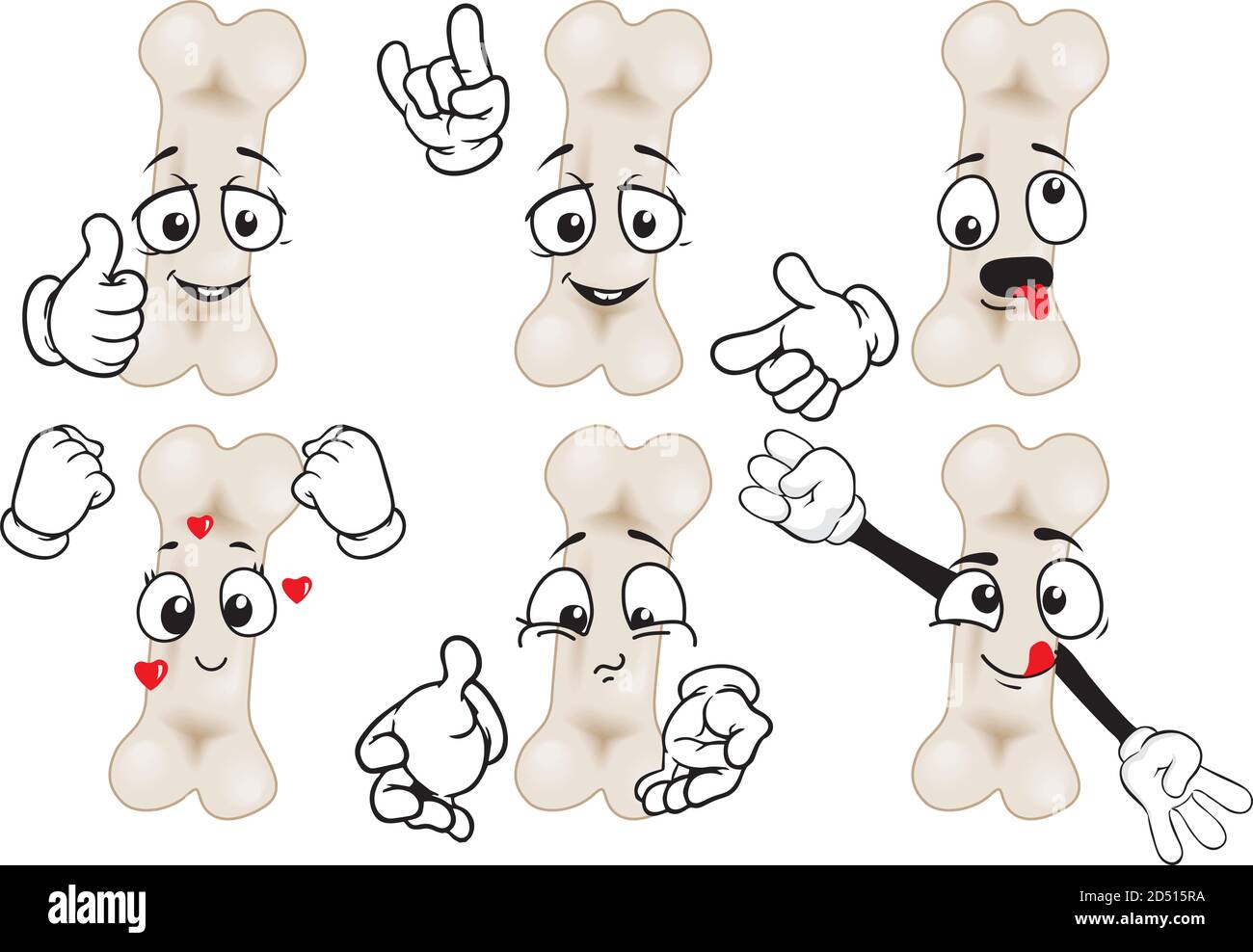 A vector set of drawing bone in different situations. Drawing mascots. Stock Vector