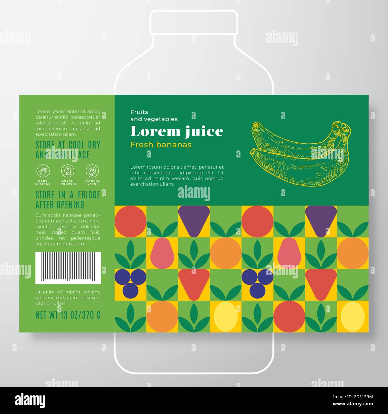 Fruit and Vegetables Pattern Juice Label Template. Abstract Vector
